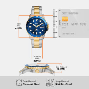 Fossil Blue Dive Men Quartz Blue Dial Analog Stainless Steel Watch FS6034