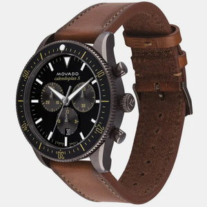 Heritage Men Quartz Black Dial Chronograph Leather Watch 3650123