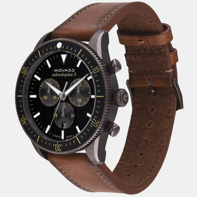 Heritage Men Quartz Black Dial Chronograph Leather Watch 3650123