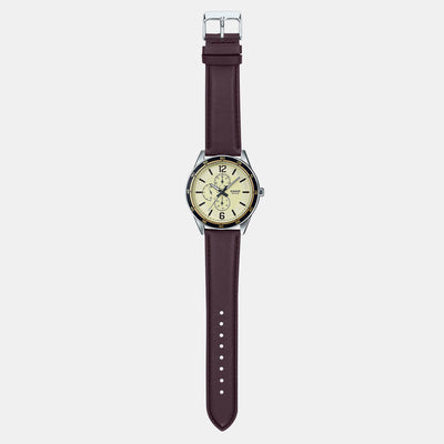 Enticer Men Quartz Gold Dial Chronograph Leather Watch A1533