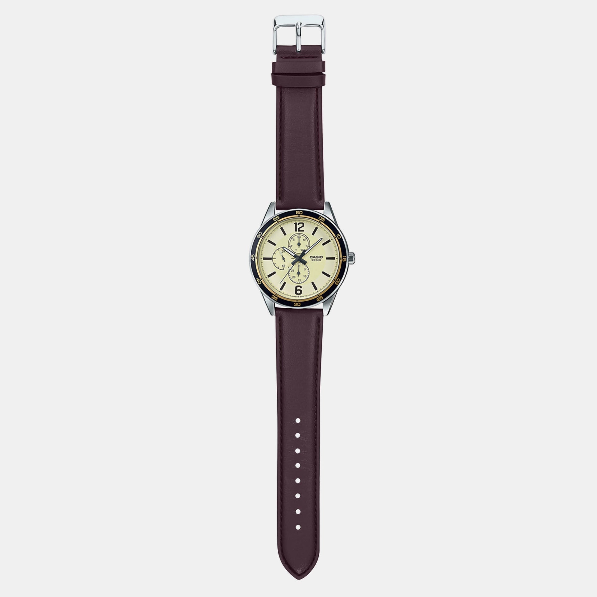 Enticer Men Quartz Gold Dial Chronograph Leather Watch A1533