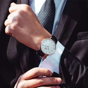 Classic Men Quartz White Dial Analog Leather Watch DW00100007