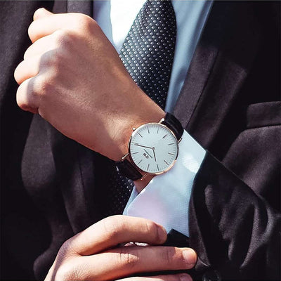Classic Men Quartz White Dial Analog Leather Watch DW00100007