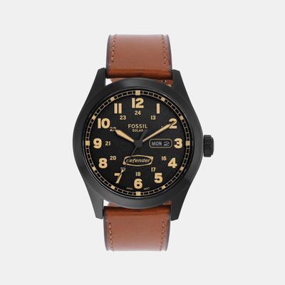 Defender Men Solar Black Dial Analog Leather Watch FS5978