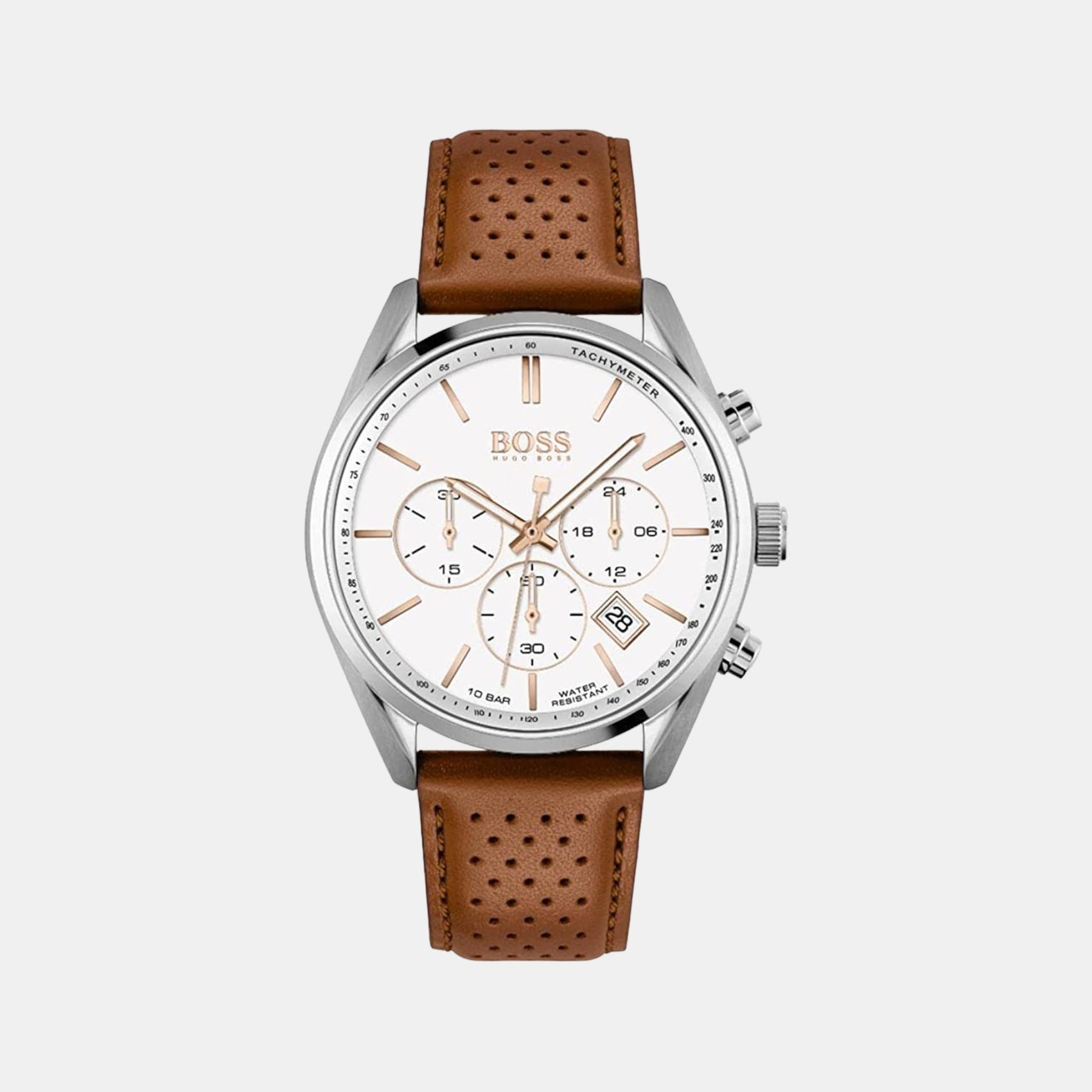 Champion Men Quartz White Dial Chronograph Leather Watch 1513879
