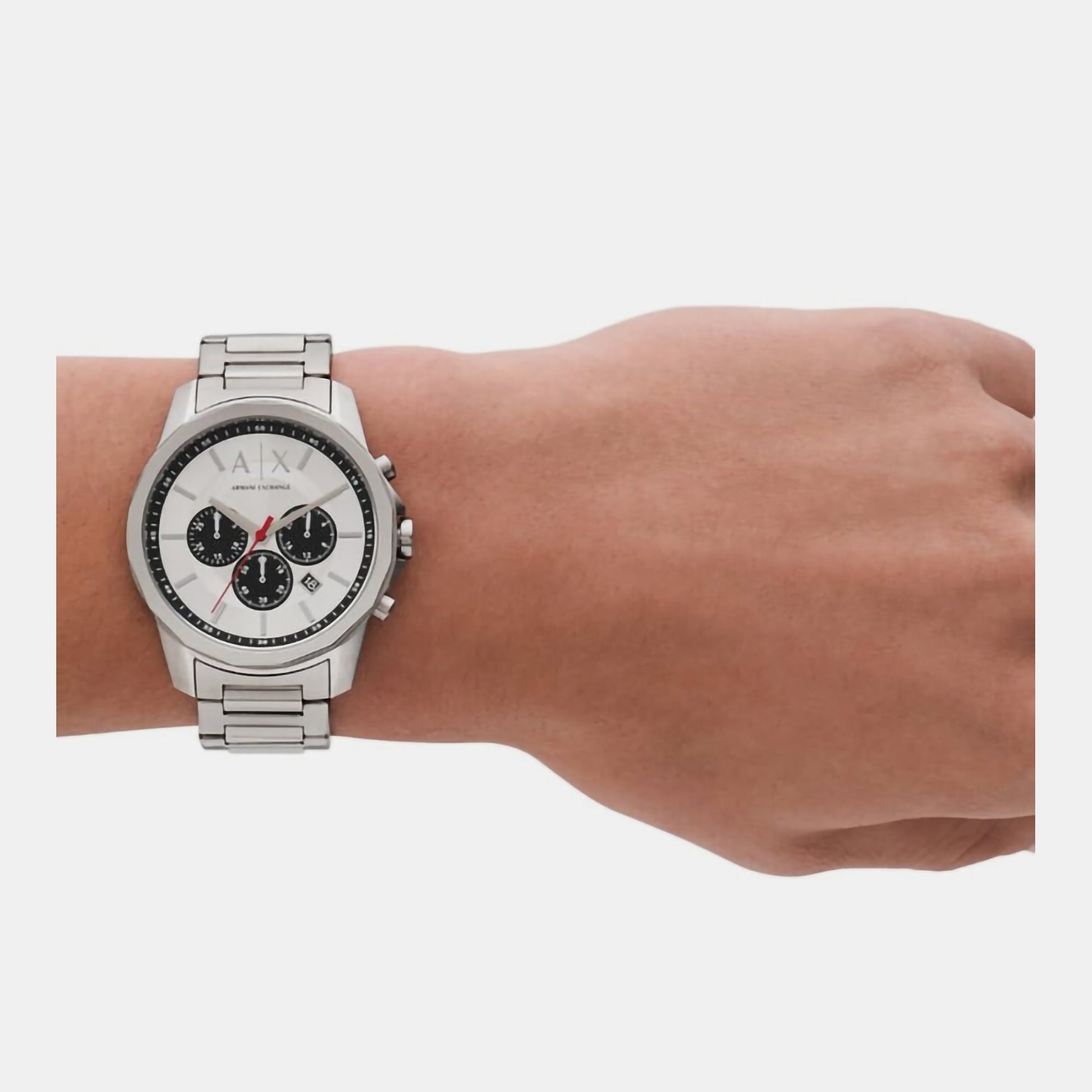 Banks Men Quartz Silver Dial Chronograph Stainless Steel Watch AX1742