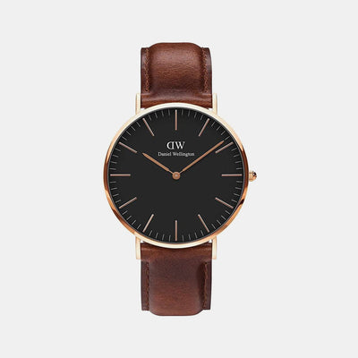 Classic Men Quartz Black Dial Analog Leather Watch DW00100124