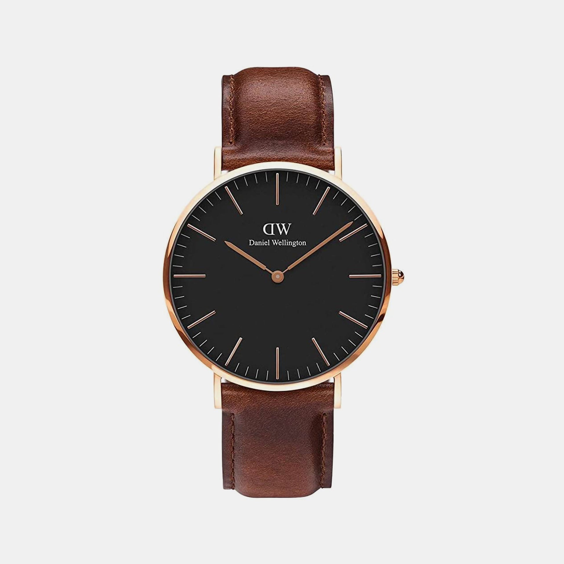 Classic Men Quartz Black Dial Analog Leather Watch DW00100124