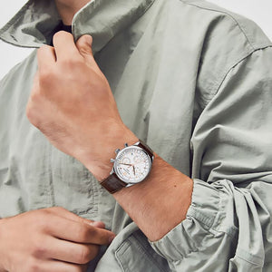 Heritage Men Quartz White Dial Chronograph Leather Watch 3650132
