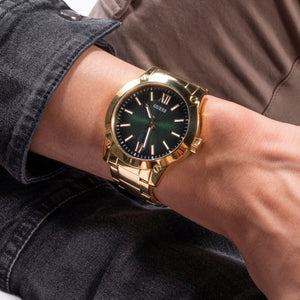 Crescent Men Quartz Green Dial Analog Stainless Steel Watch GW0574G2