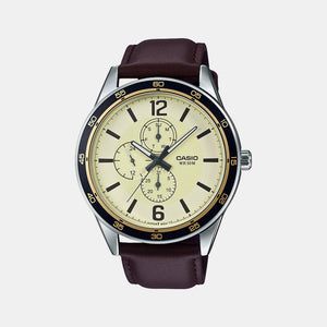 Enticer Men Quartz Gold Dial Chronograph Leather Watch A1533