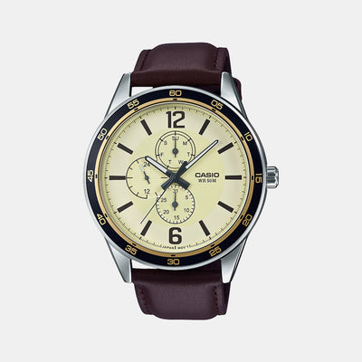 Enticer Men Quartz Gold Dial Chronograph Leather Watch A1533