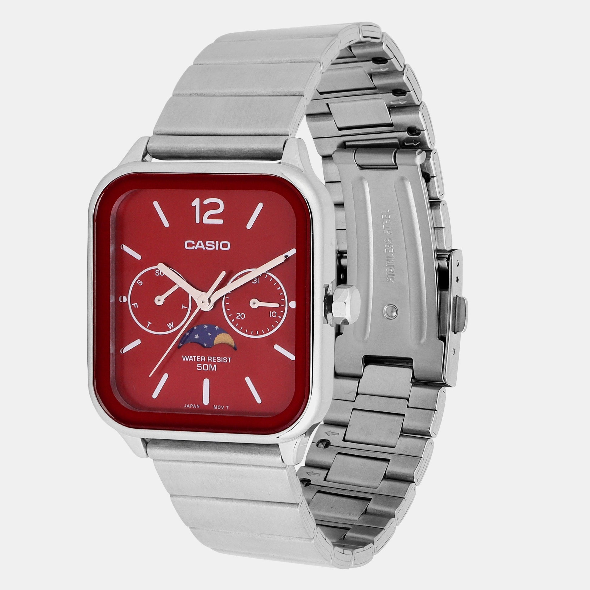 Enticer Men Quartz Red Dial Chronograph Stainless Steel Watch A2182