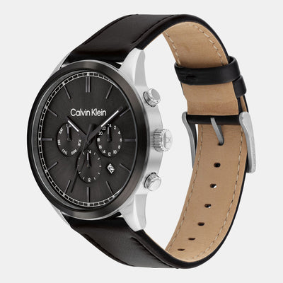 Ck Infinite Men Quartz Grey Dial Chronograph Leather Watch 25200379
