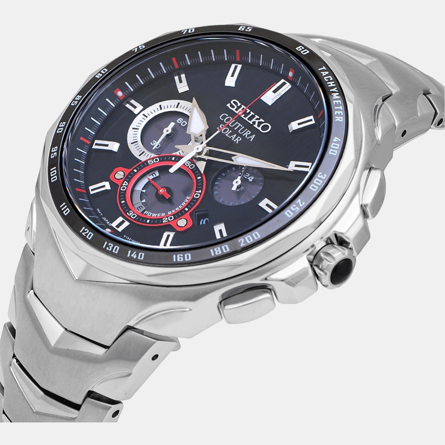 Coutura Men Solar Black Dial Chronograph Stainless Steel Watch SSC743P9