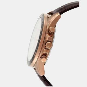 Edifice Men Quartz Rose Gold Dial Chronograph Leather Watch EX359