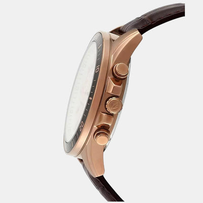 Edifice Men Quartz Rose Gold Dial Chronograph Leather Watch EX359