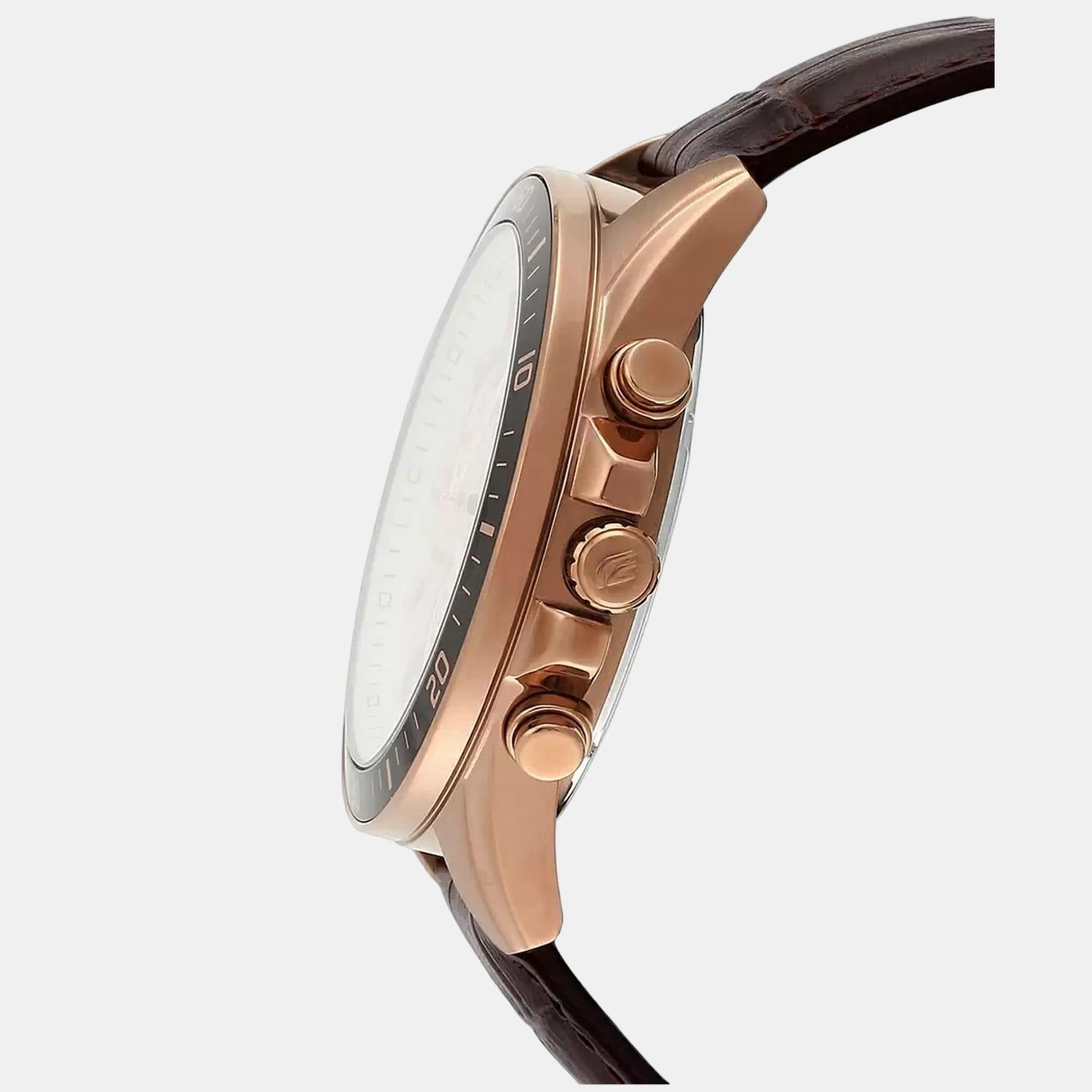 Edifice Men Quartz Rose Gold Dial Chronograph Leather Watch EX359