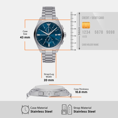 Claudio Men Quartz Blue Dial Chronograph Stainless Steel Watch AR11541