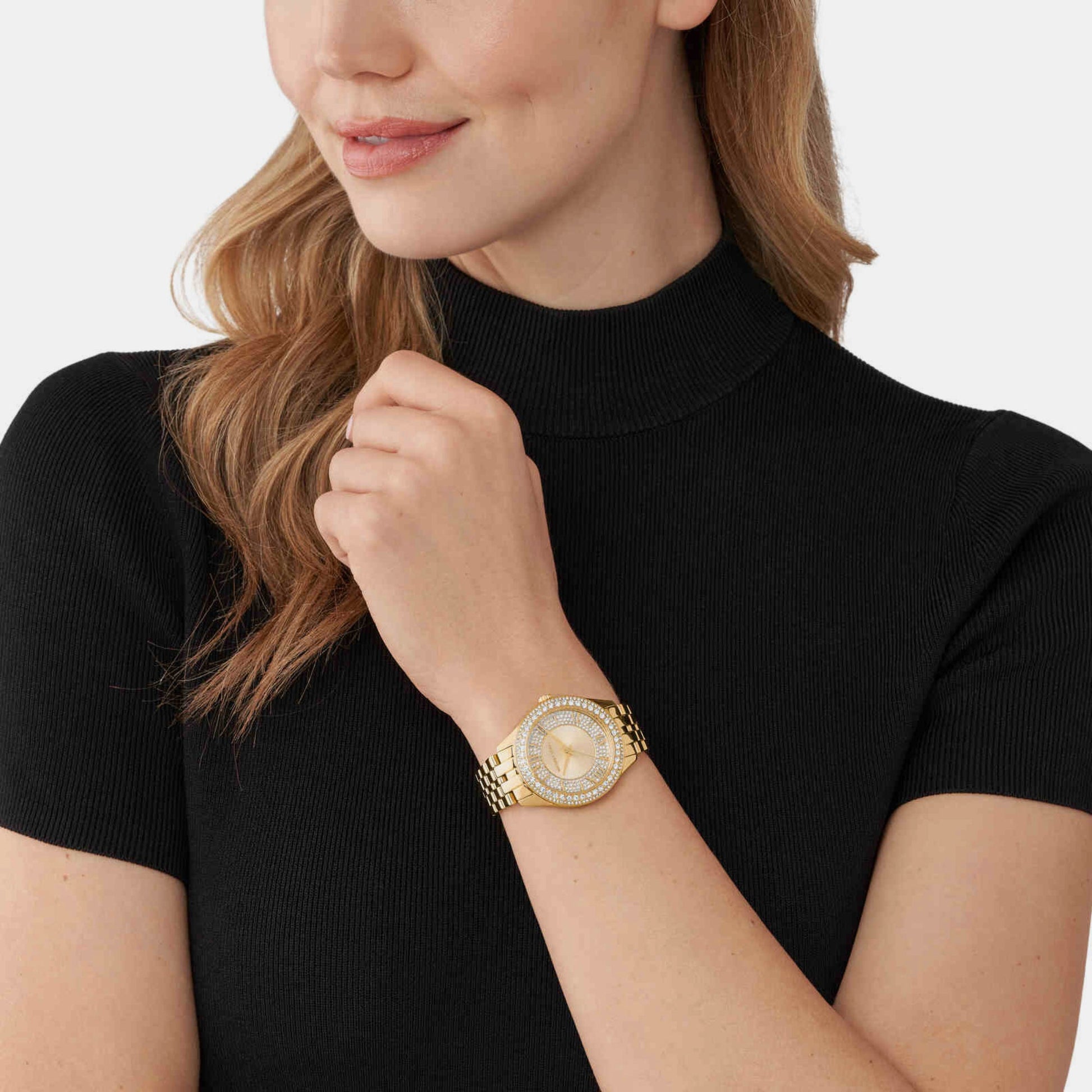 Harlowe Women Quartz Gold Dial Analog Stainless Steel Watch MK4709
