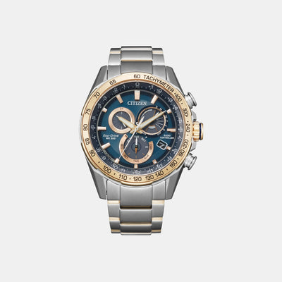 Eco-Drive Men Quartz Two Tone Dial Chronograph Stainless Steel Watch CB5916-59L