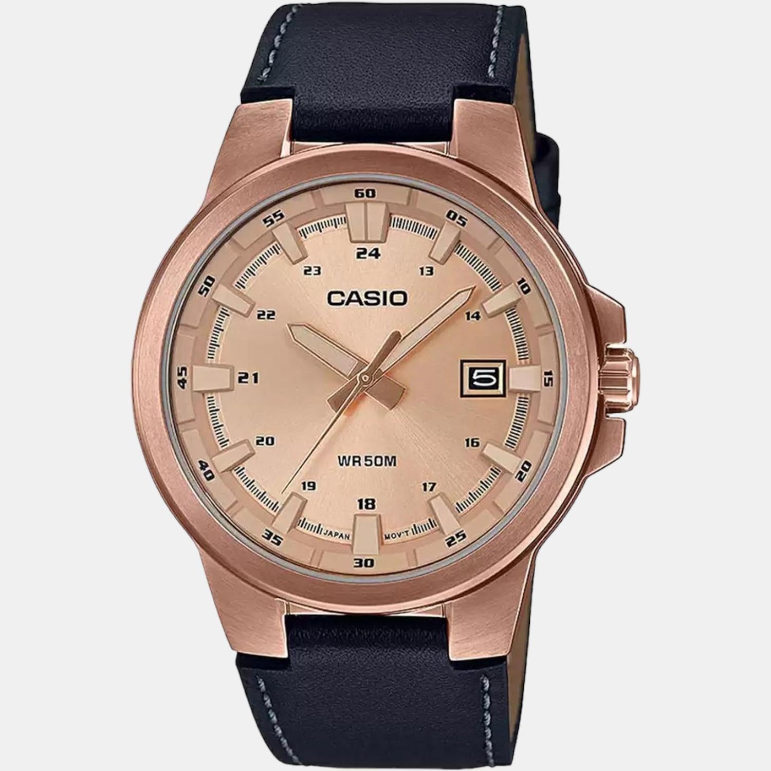 Enticer Men Quartz Rose Gold Dial Analog Leather Watch A1827