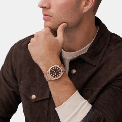 Everett Men Quartz Brown Dial Analog Stainless Steel Watch FS6028
