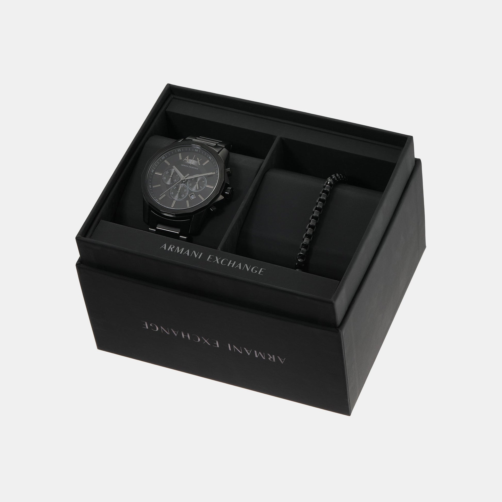 Banks Men Quartz Black Dial Chronograph Stainless Steel Watch AX7153SET