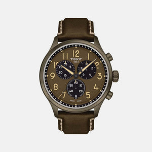 CHRONO XL Men Quartz Khaki Dial Chronograph Leather Watch T1166173609200