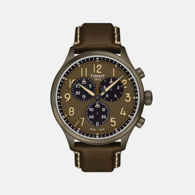 CHRONO XL Men Quartz Khaki Dial Chronograph Leather Watch T1166173609200