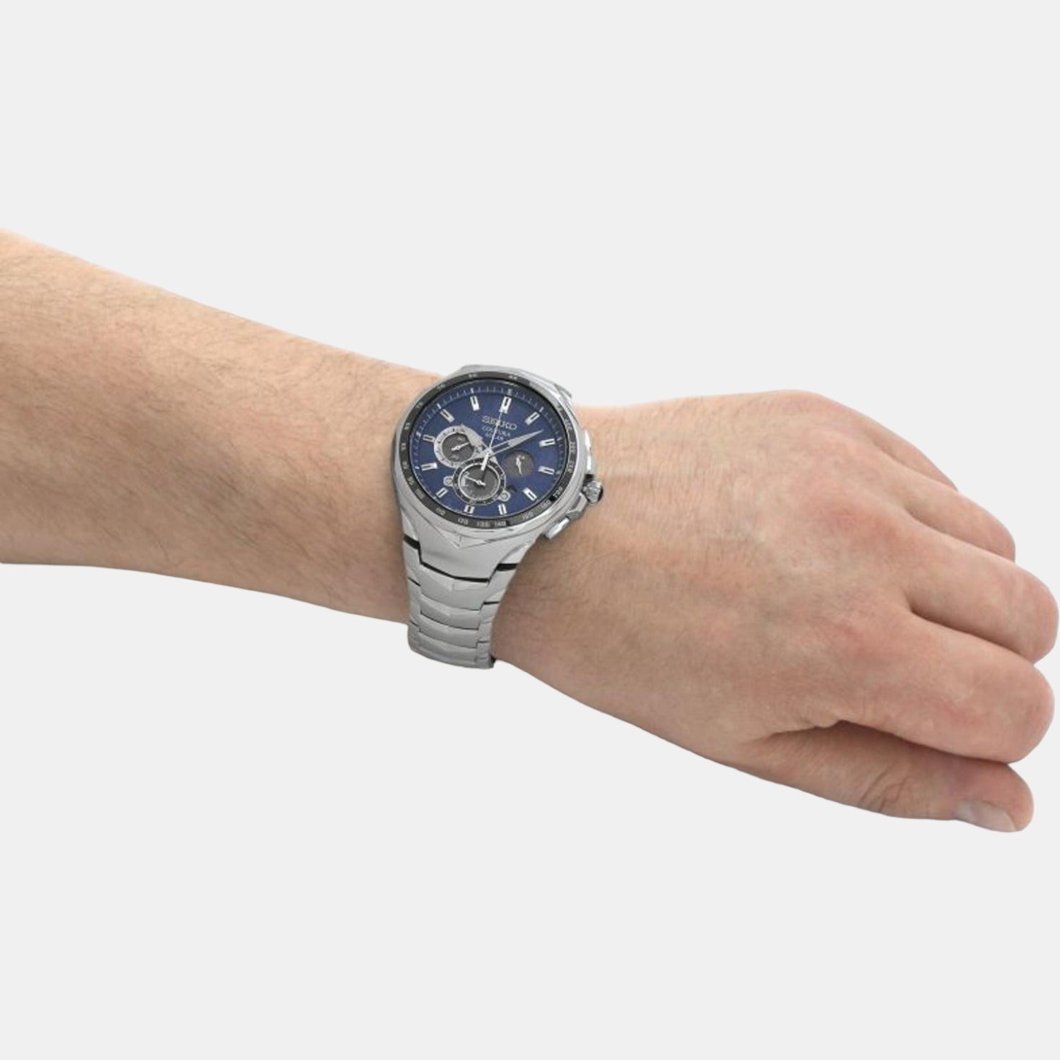 Coutura Men Solar Blue Dial Chronograph Stainless Steel Watch SSC749P1