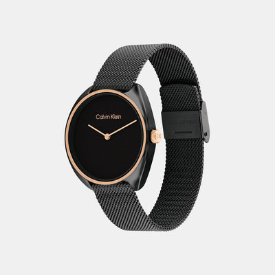 Ck Adorn Women Quartz Black Dial Analog Mesh Watch 25200272
