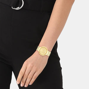 Ck Eccentric Unisex Quartz Gold Dial Analog Stainless Steel Watch 25200290