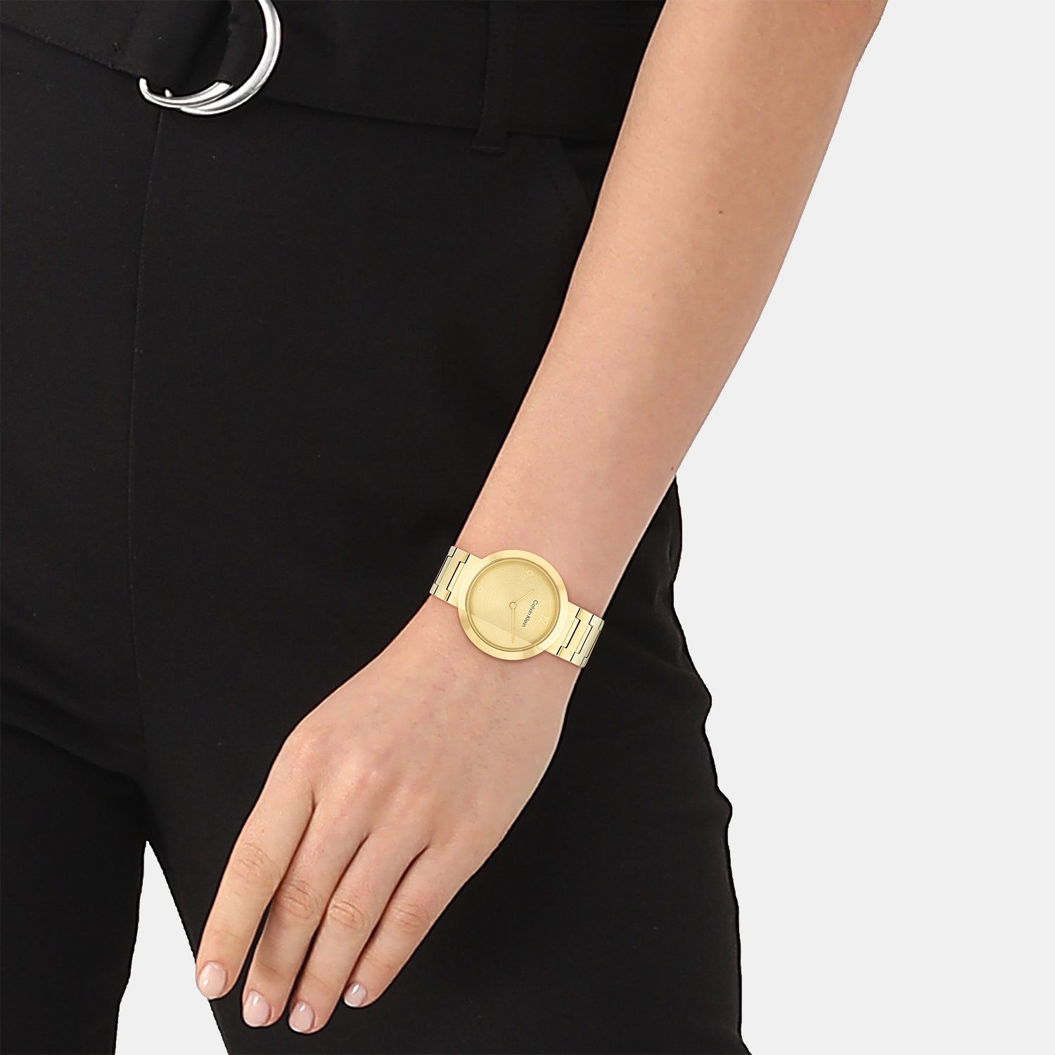 Ck Eccentric Unisex Quartz Gold Dial Analog Stainless Steel Watch 25200290