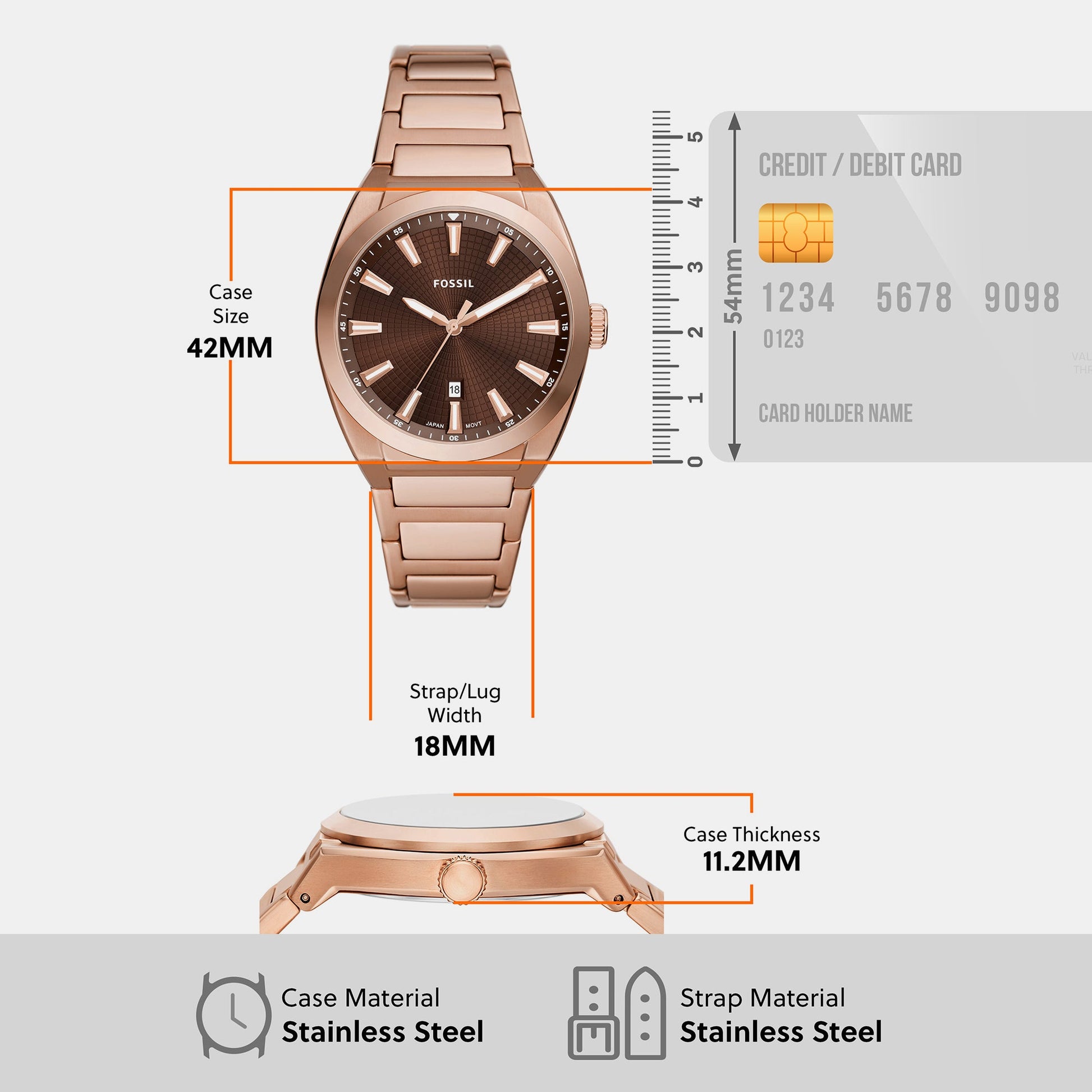 Everett Men Quartz Brown Dial Analog Stainless Steel Watch FS6028