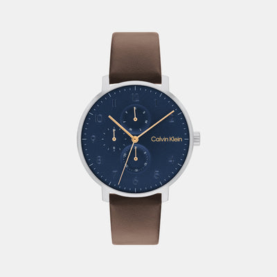Ck Stun Unisex Quartz Blue Dial Multi-Function Leather Watch 25200406