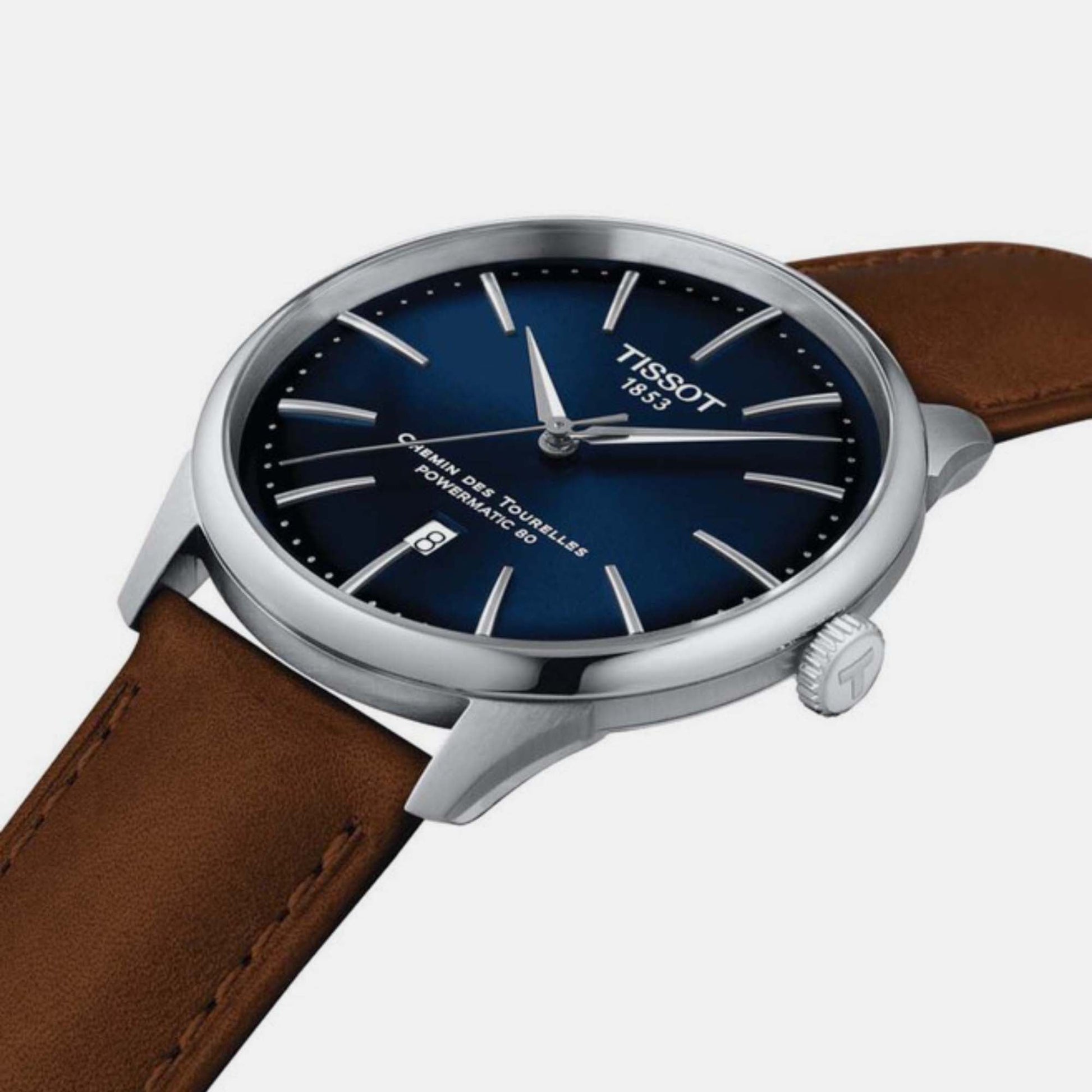 Chemin Des Tourelles Men Automatic Blue Dial Analog Leather Watch T1394071604100