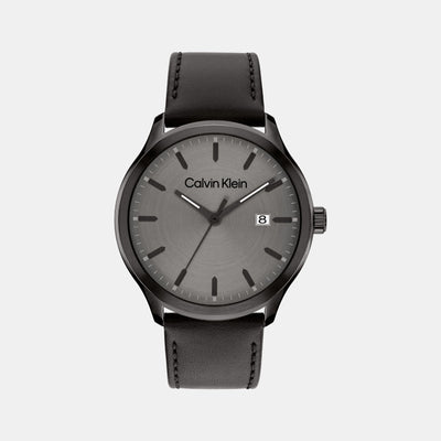 Define Men Quartz Grey Dial Analog Leather Watch 25200355