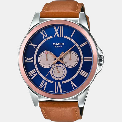 Enticer Men Quartz Blue Dial Chronograph Leather Watch A1527