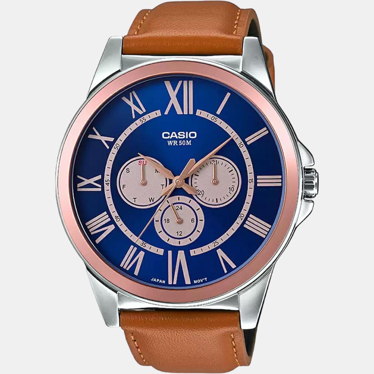 Enticer Men Quartz Blue Dial Chronograph Leather Watch A1527