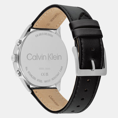 Ck Infinite Men Quartz Grey Dial Chronograph Leather Watch 25200379