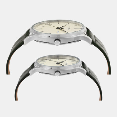 Classics Couple Quartz Beige Dial Analog Leather Watch TW00PR299