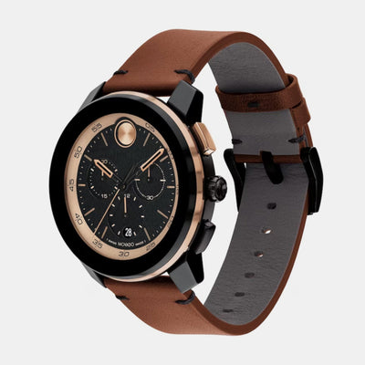 Bold Men Quartz Black Dial Chronograph Leather Watch 3601115