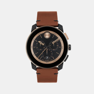 Bold Men Quartz Black Dial Chronograph Leather Watch 3601115
