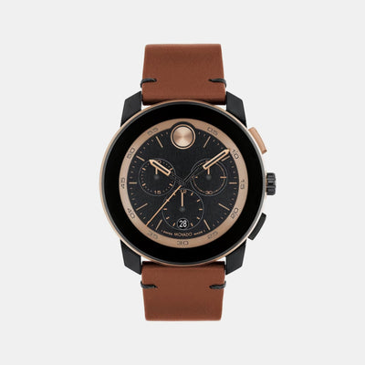 Bold Men Quartz Black Dial Chronograph Leather Watch 3601115