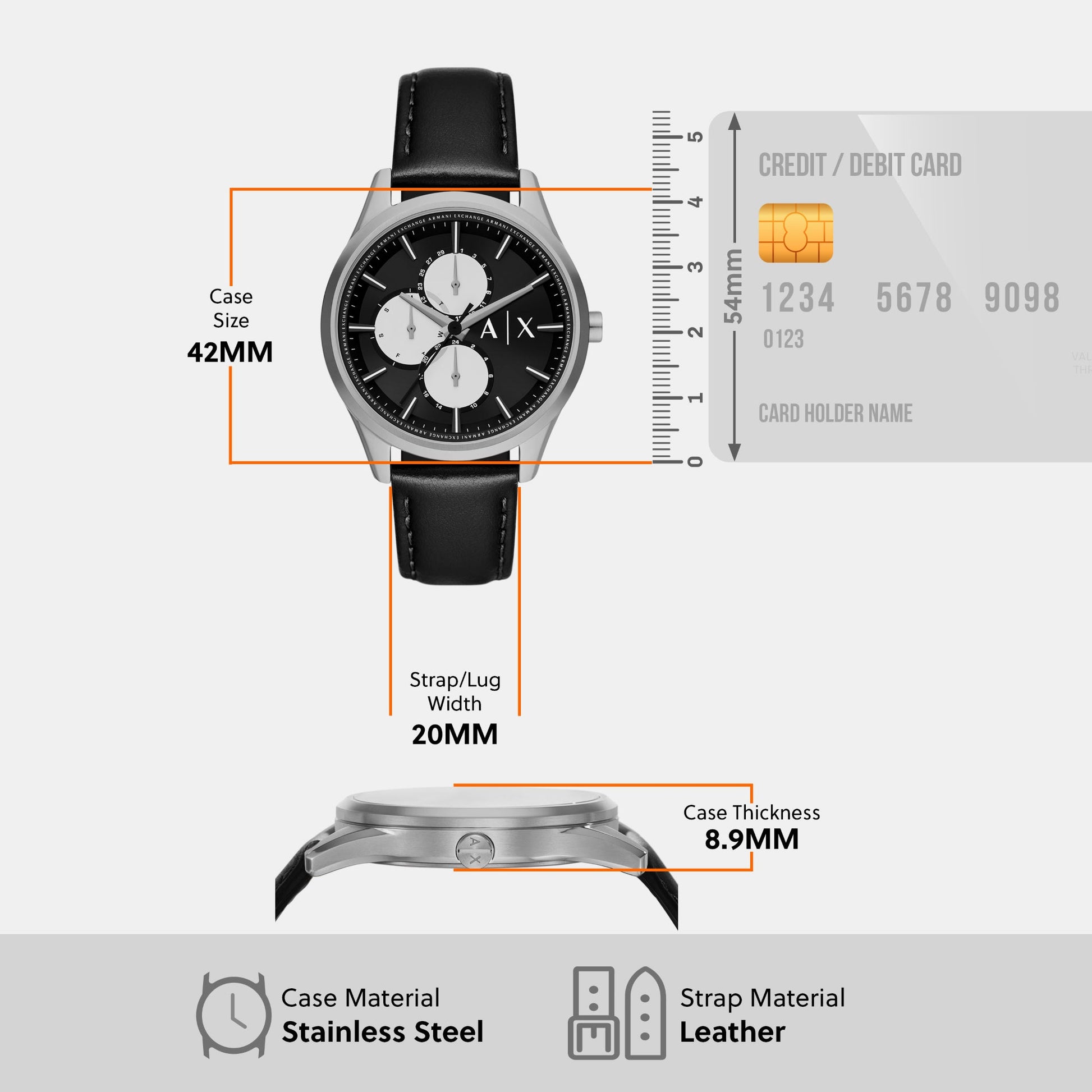 Dante Men Quartz Black Dial Chronograph Leather Watch AX1872