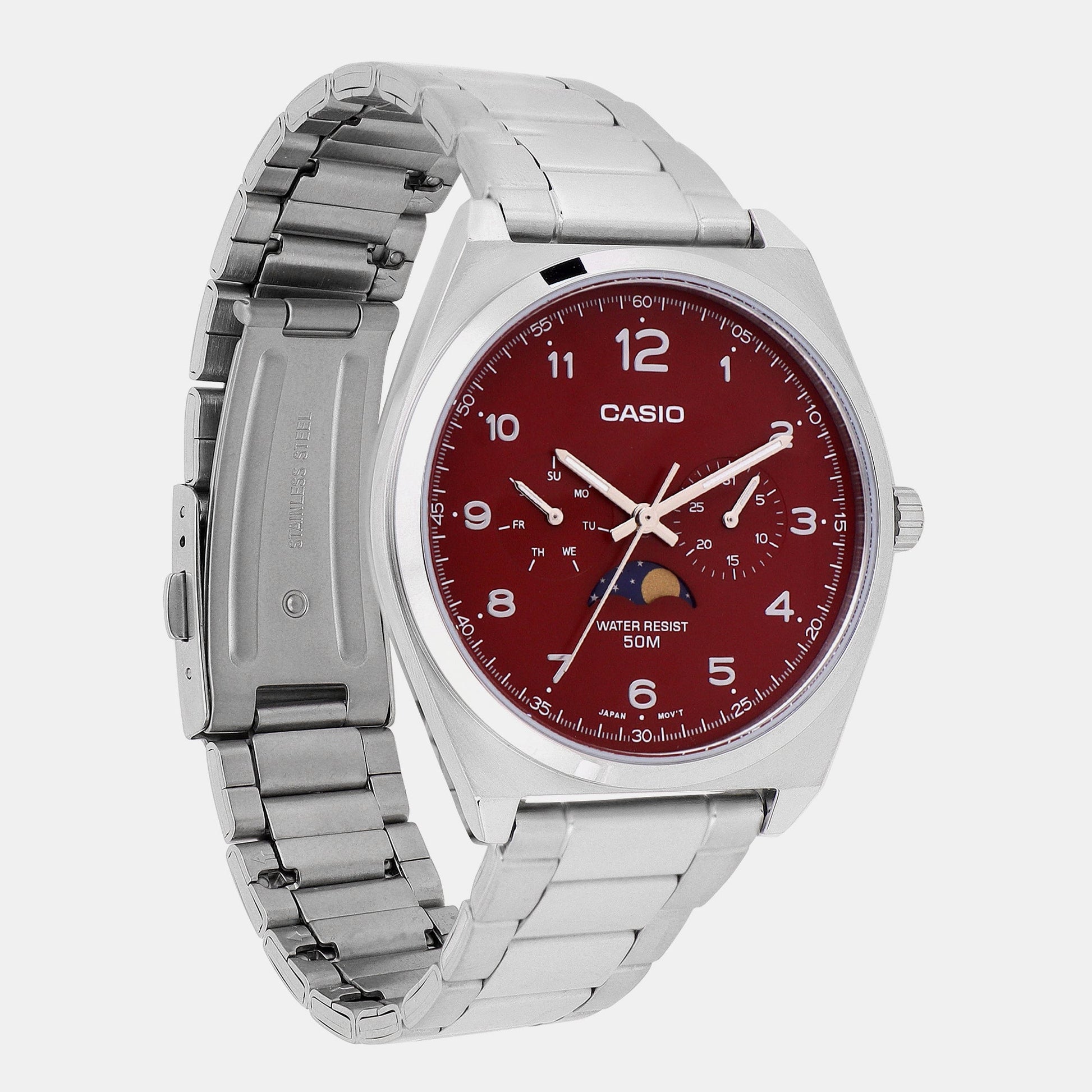 Enticer Men Quartz Red Dial Chronograph Stainless Steel Watch A2175