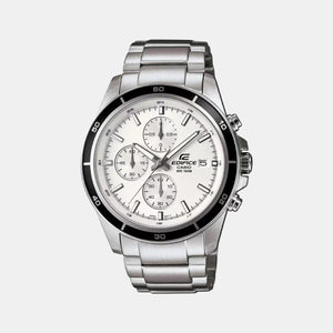 Edifice Men Quartz White Dial Chronograph Stainless Steel Watch EX095