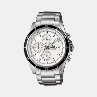 Edifice Men Quartz White Dial Chronograph Stainless Steel Watch EX095