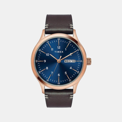 Fashion Men Quartz Blue Dial Analog Leather Watch TWEG19701